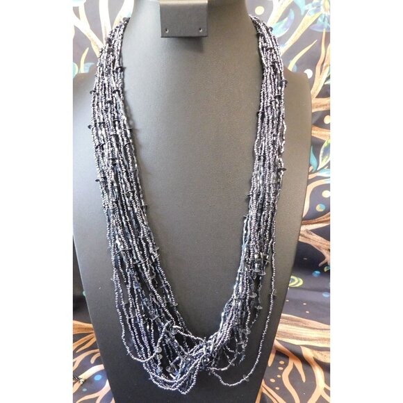 Shimmery Black Multilayer Glass Beaded Necklace - Picture 2 of 3